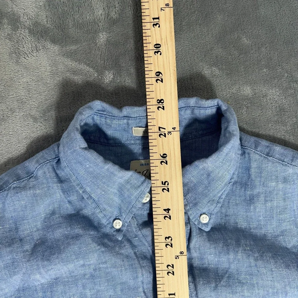 J Crew Baird McNutt 100% Linen Shirt Mens Small Button Down Blue Short Sleeve